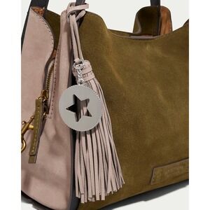 American Leather Co Timeless Taupe Star Charm Leather Tassel Handbag Accessory